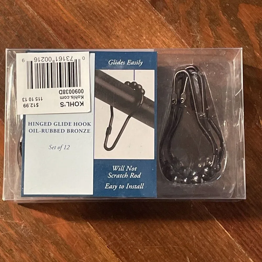 HInged Glide Hooks Oil Rubbed Bronze Set of 12 Shower Hooks NTW